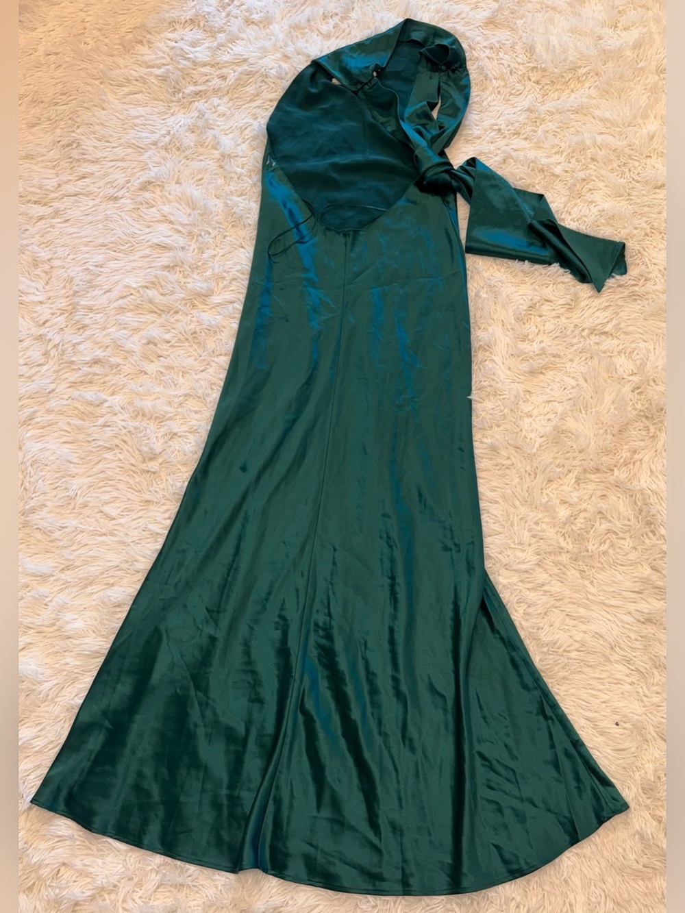 NEW SAU LEE Penelope High-Neck Backless Halter Satin Emerald Green Sz 8 - Picture 4 of 5